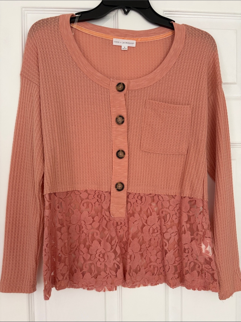 Women's Long Sleeve Lace-Hem Top in Dusty Rose